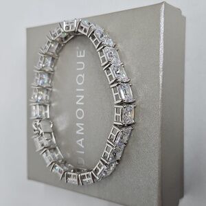 Diamonique 8mm Princess Cut Sterling Silver Tennis Bracelet - NIB